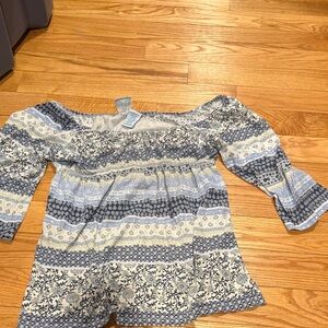 Elegant Blue Patterned Women's Blouse